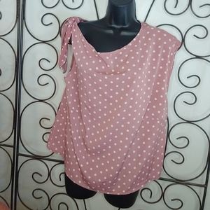 Shein dusty rose pink polka dot1 shoulder tie top 0XL